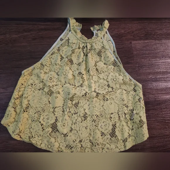 Free People Sweet Meadow Chartreuse lace Top - Picture 2 of 4